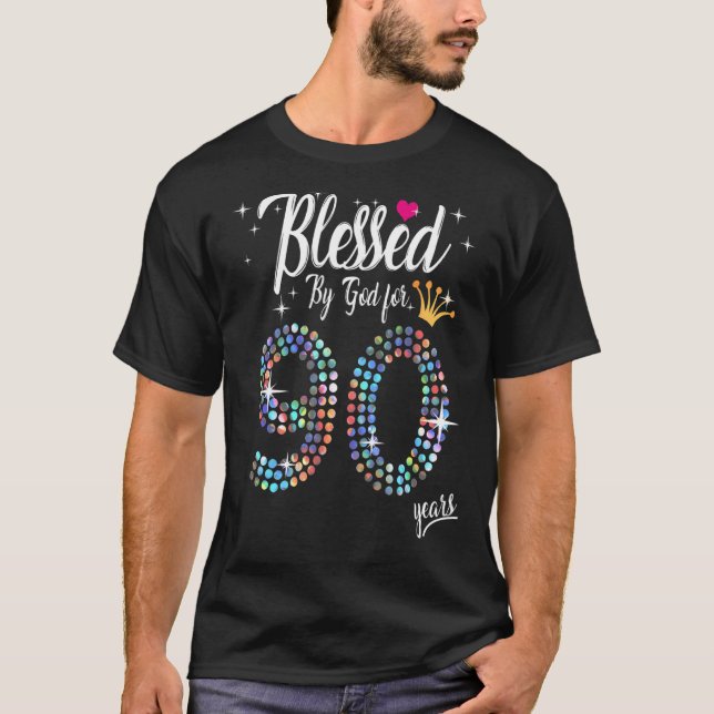Camiseta Mujeres bendecidas por Dios durante 90 años 90 cum (Anverso)