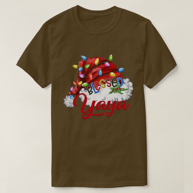 Camiseta Mujeres bendecidas Yaya Santa Hat Xmas Light (Diseño del anverso)