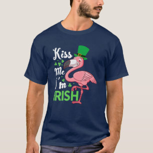 Camiseta Mujeres Besarme Soy Irlandés Flamingo Rosa St Patr