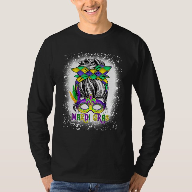 Camiseta Mujeres blanqueadas desordenadas Bun Mardi Gras Fe (Anverso)