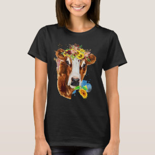 Camiseta Mujeres Boho Acuarela Floral Vaca Gráficos Chicas