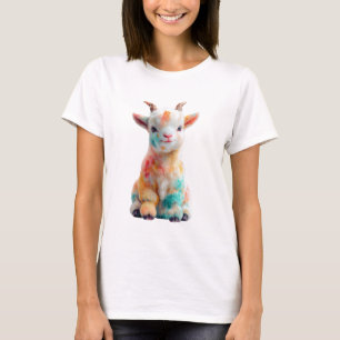 Camiseta Mujeres Cabra Arcoíris Pastel Acuarela