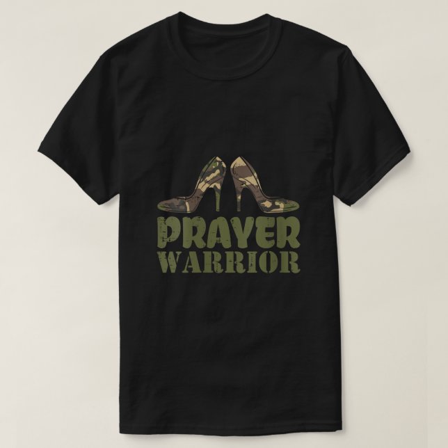Camiseta Mujeres Camo Heels Oración Guerrero Fe Dios Jesús  (Diseño del anverso)