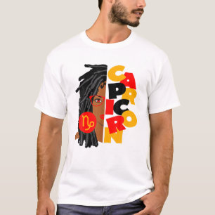 Camiseta Mujeres Capricornio Chica Afro Locs Chica Rótulos 