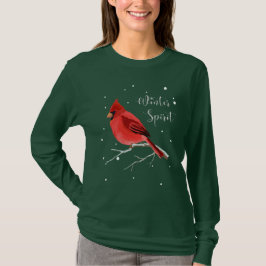 Camiseta Mujeres cardinales rojas del pájaro Nevado del día