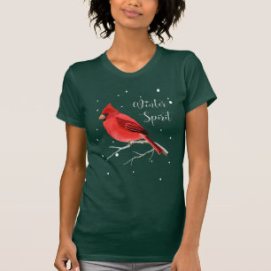 Camiseta Mujeres cardinales rojas del pájaro Nevado del día