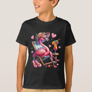 Camiseta Mujeres Chicas Pink Flamingo Beach Palm Tree Cute