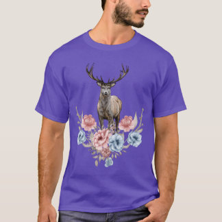 Camiseta Mujeres Ciervos Flores Bosque Animal divertido