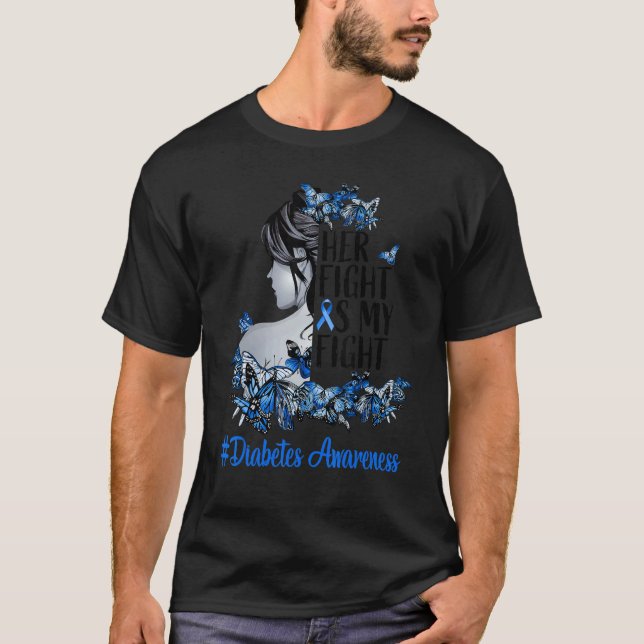 Camiseta Mujeres Cinta Azul Mariposa Tipo 1 Diabetes Awaran (Anverso)