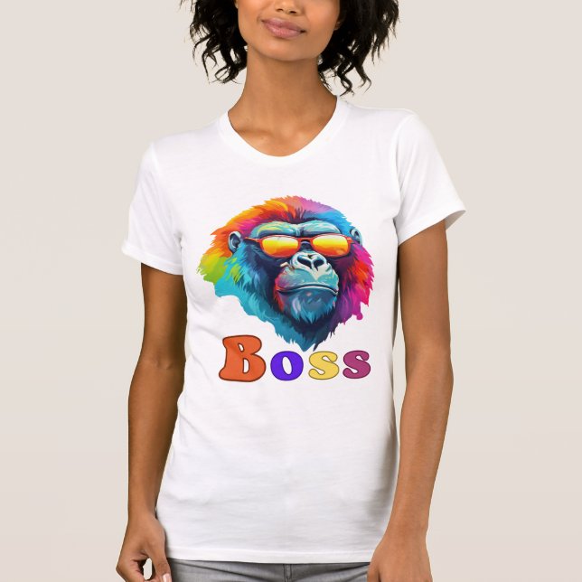 Camiseta Mujeres, colorida cabeza de gorila del jefe (Anverso)