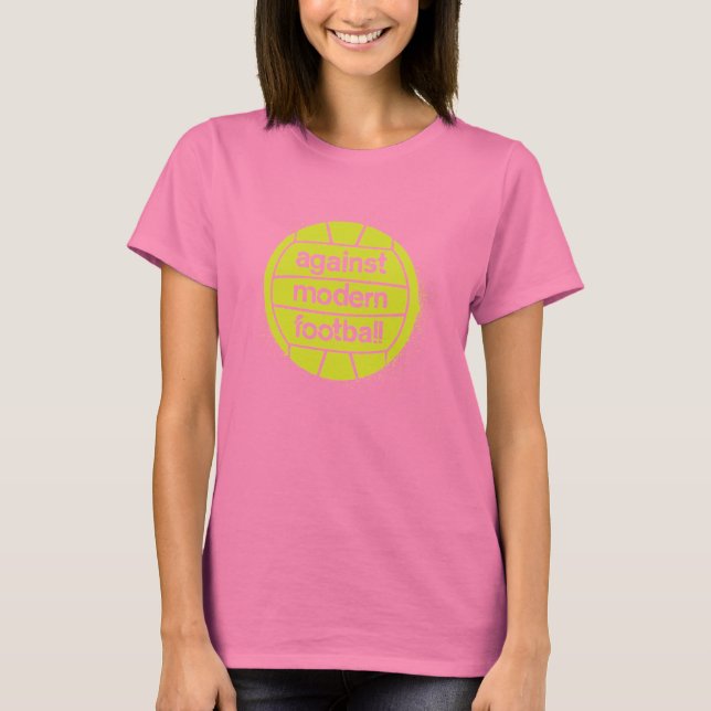Camiseta Mujeres contra el fútbol moderno (Marrón/Lime) (Anverso)