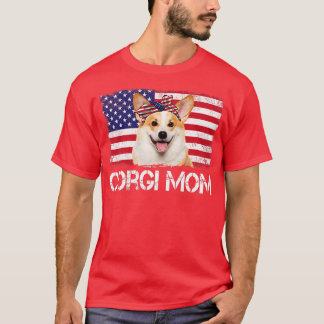 Camiseta Mujeres Corgi Mom Us Bandera 4 De Julio Mujer Patr