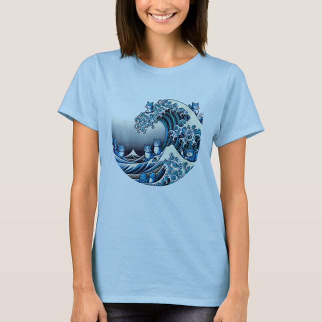 Camiseta Mujeres cortan ola de gatos azules por Kamala Harr (Anverso)