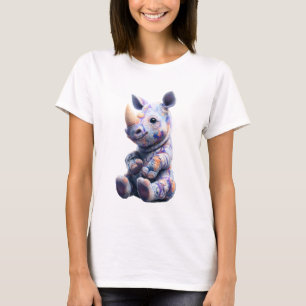 Camiseta Mujeres Cría de Rinoceronte con Salpicaduras de Pi