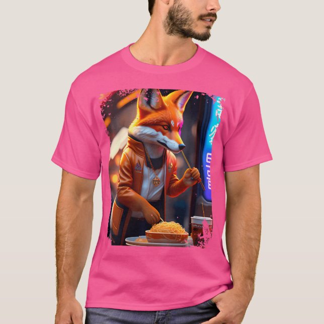 Camiseta Mujeres Cyberpunk Vulpes comiendo Ramen Anthro Fox (Anverso)