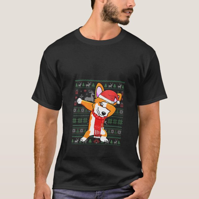 Camiseta Mujeres dabbing corgi Navidades feas sudan navidad (Anverso)