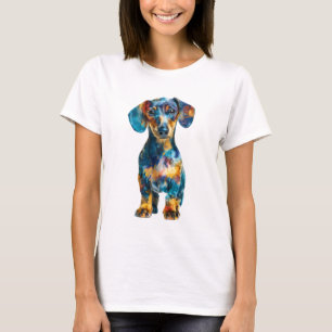 Camiseta Mujeres Dachshund Psicodélico Acuarela Vibrante