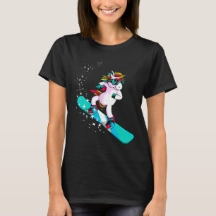 Camiseta Mujeres de arte de unicornio en snowboard
