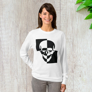Camiseta Mujeres De Calavera Negra Y Blanca De Larga Manga