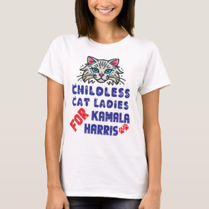 Camiseta Mujeres De Gato Sin Hijos Para Kamala Harris, Demó
