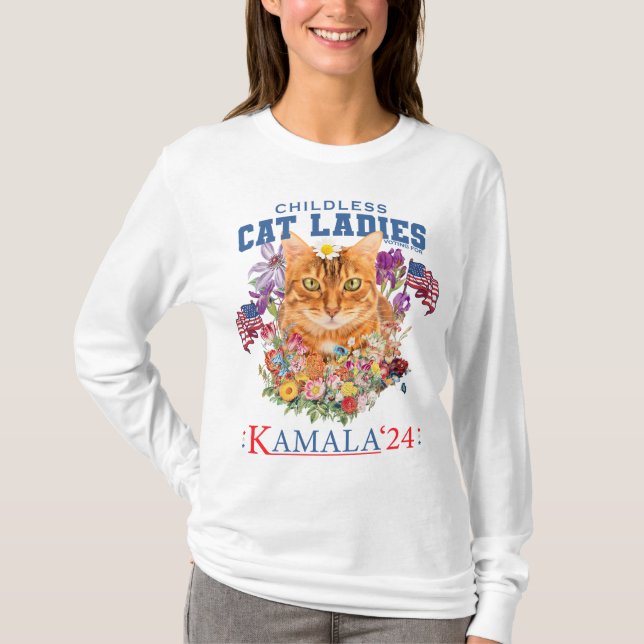 Camiseta Mujeres De Gato Sin Niños Votando Por Kamala Harri (Anverso)
