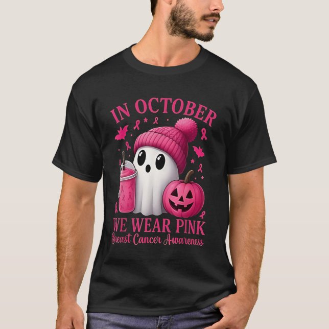 Camiseta Mujeres de Halloween con cáncer de mama en octubre (Anverso)