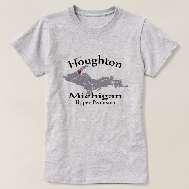 Camiseta Mujeres de Houghton Michigan en diseño de mapa del (Diseño del anverso)