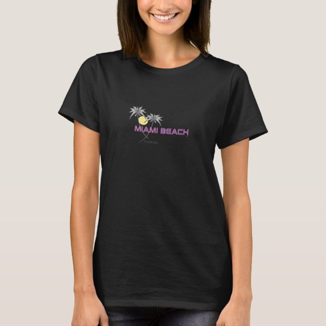 Camiseta Mujeres de Miami Beach Florida de Gris Rosa (Anverso)