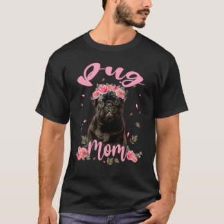 Camiseta Mujeres de perros de flores de pura raza pug Mom