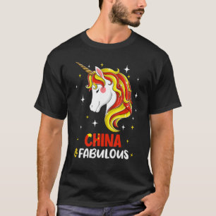 Camiseta Mujeres de unicornio con bandera china en la chica