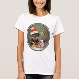 Camiseta Mujeres del diseño de Navidad del perrito de