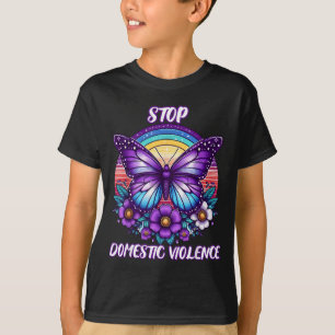 Camiseta Mujeres Detengan la Violencia Doméstica Púrpura Re
