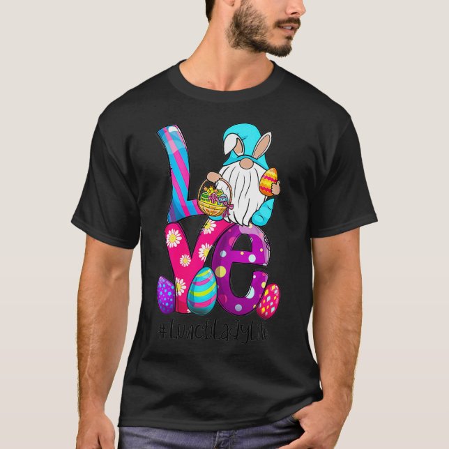 Camiseta Mujeres Día de Pascua Gnome Love Lunch Lady Bunny  (Anverso)