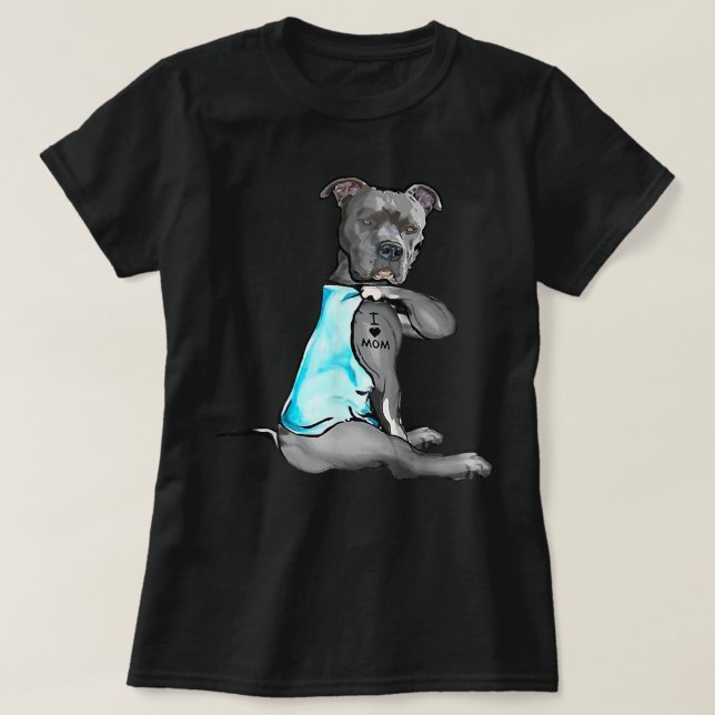 Camiseta Mujeres divertidas regalos Perro Pitbull Amo Mamá  (Diseño del anverso)