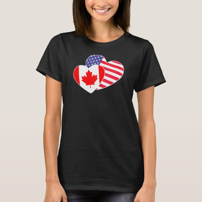 Camiseta Mujeres Ee.Uu. Bandera Canadiense Amistad Cardiaca (Anverso)