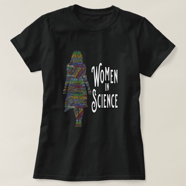Camiseta Mujeres En Ciencia Relleno De Palabras De Silhouet (Diseño del anverso)
