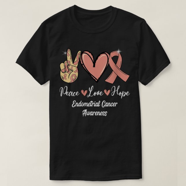 Camiseta Mujeres Endometrial Cáncer Conciencia Paz Amor Hop (Diseño del anverso)