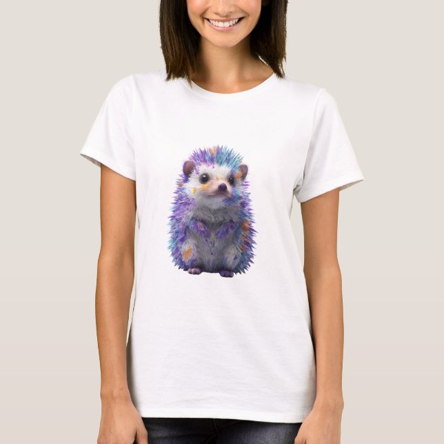 Camiseta Mujeres Erizo de Salpicaduras de Pintura Arcoíris  (Anverso)