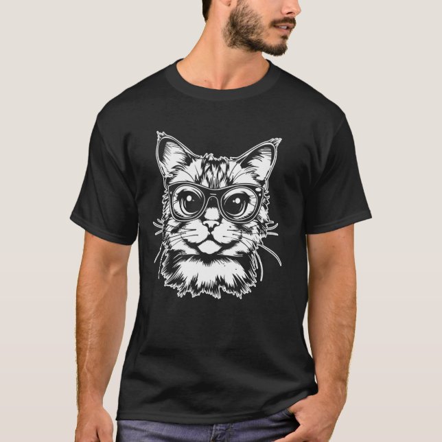 Camiseta Mujeres Espíritu Casual Gato Animal Con Gafas De G (Anverso)