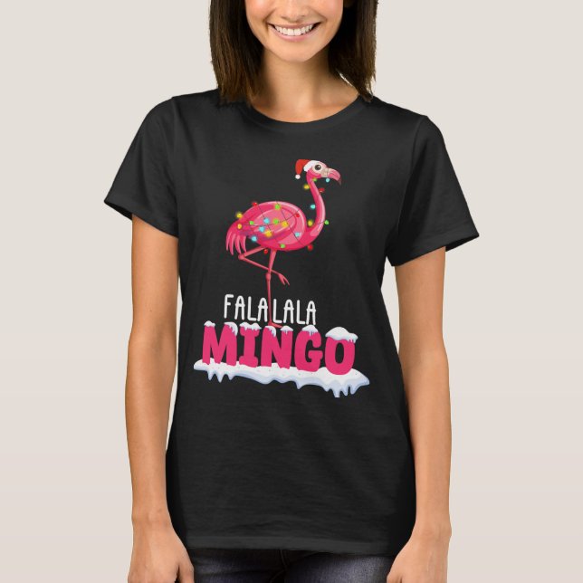 Camiseta mujeres fa la mingo flamingo navidades lindos rojo (Anverso)