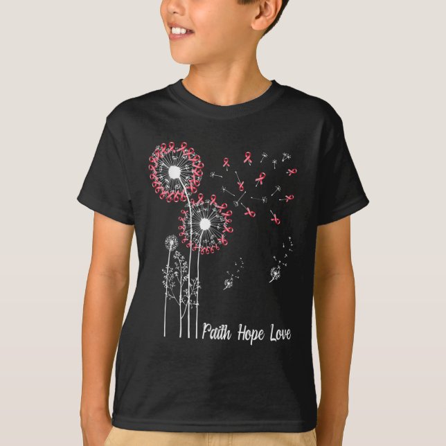 Camiseta Mujeres Fe Esperanza Amor Cáncer de Mama Dandelion (Anverso)