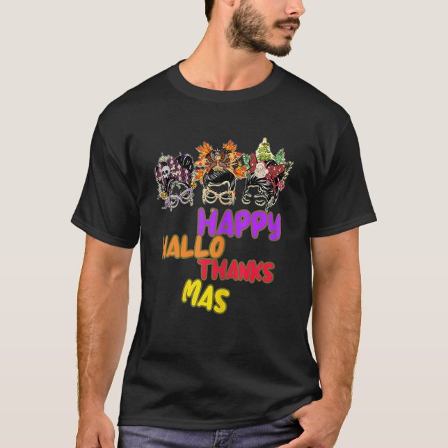 Camiseta Mujeres felices gracias feliz Hallothanksmas (Anverso)