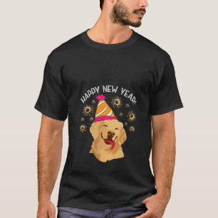 Camiseta Mujeres Feliz Año Nuevo Golden Retriever Fireworks