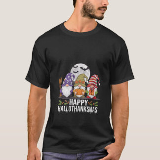 Camiseta Mujeres Feliz Hallothanksmas 2024 Gnomos Murciélag