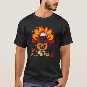 Camiseta Mujeres Feliz Hallothanksmas Gato Negro Con Luces