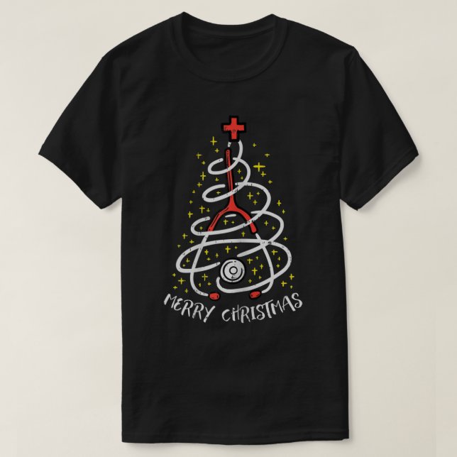 Camiseta Mujeres Feliz Navidad Stethoscope Árbol Cute Médic (Diseño del anverso)