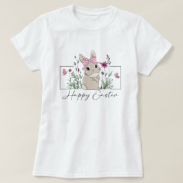 Camiseta Mujeres Feliz Pascua Bunny Floral