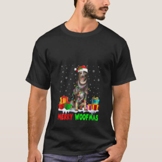 Camiseta Mujeres Feliz Woofmas Luces de Navidad Perrito Lin