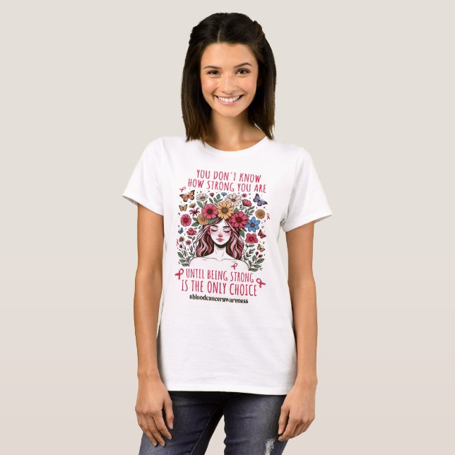 Camiseta Mujeres Florales Fuerte Apoyo al Cáncer de Sangre (Anverso completo)