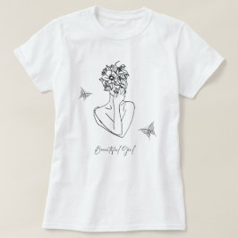 Camiseta Mujeres Flores Mariposa Face Retrato Hermoso